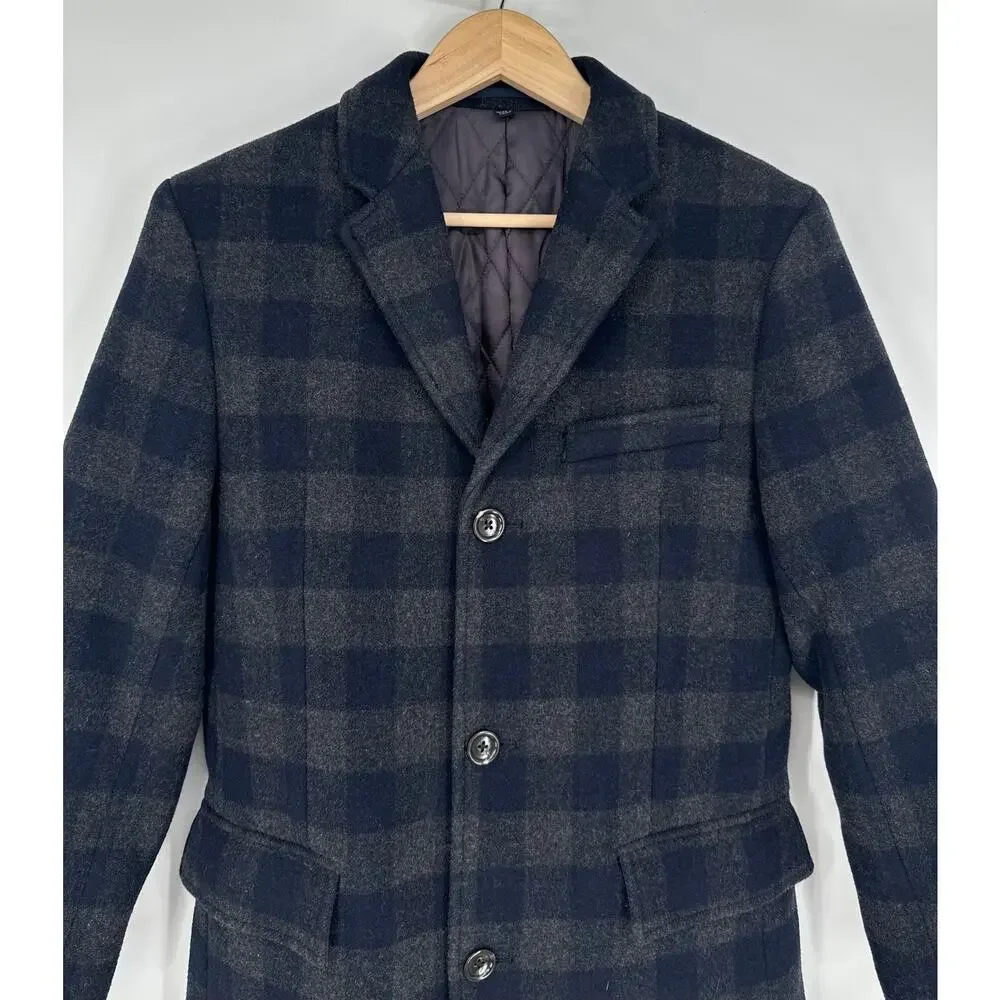 J. Crew Ludlow Topcoat Wool Blend Plaid Check Overcoat Jacket Quilted Coat, 36S